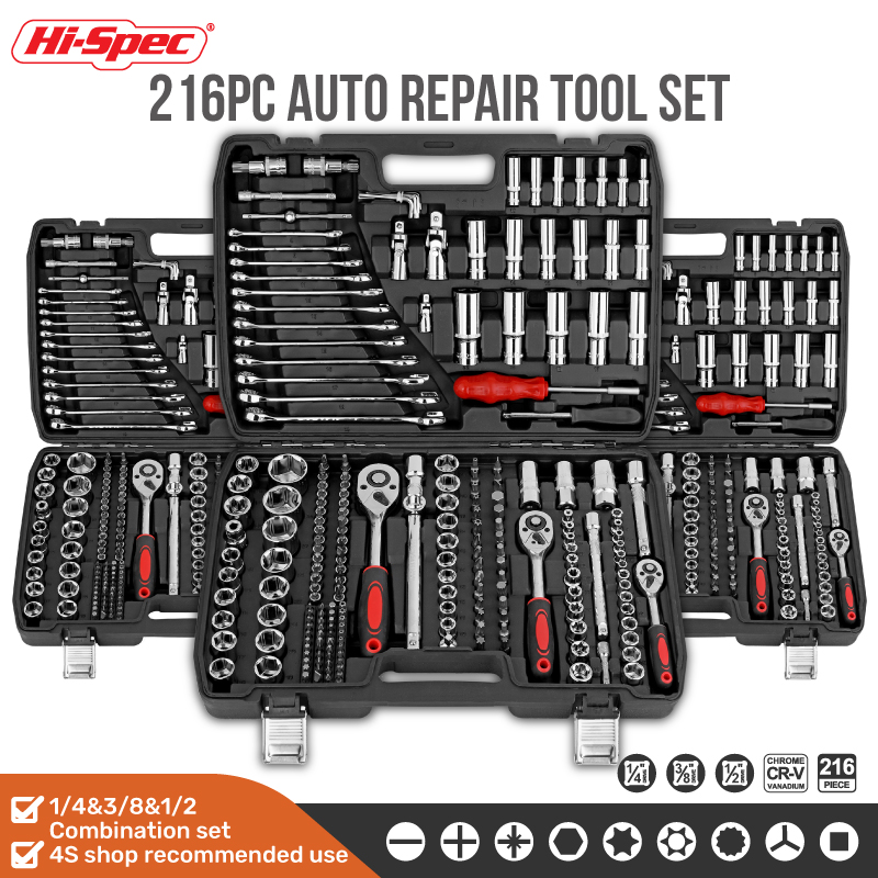 Industrial Tools - 46/74/216ピース ソケットレンチセット、ラチェットレンチツールセット、機械・自動車修理用コンビネーションソケットラチェットレンチセット