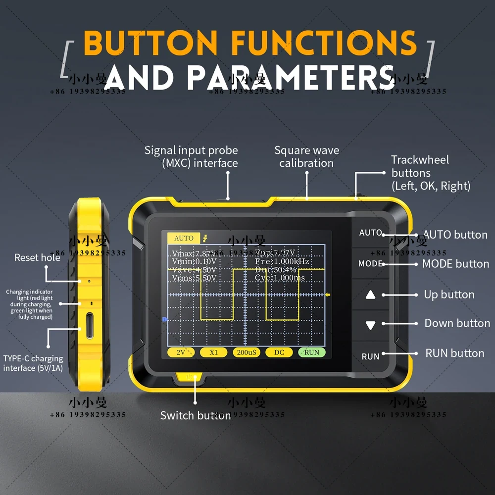 Fnirsi Digital Oscilloscope Handheld - FNIRSI DSO152 ミニハンドヘルド型デジタルオシロスコープ。2.8インチディスプレイ、自動調整機能、PWM矩形波出力、ファームウェアアップデート、800VPP。