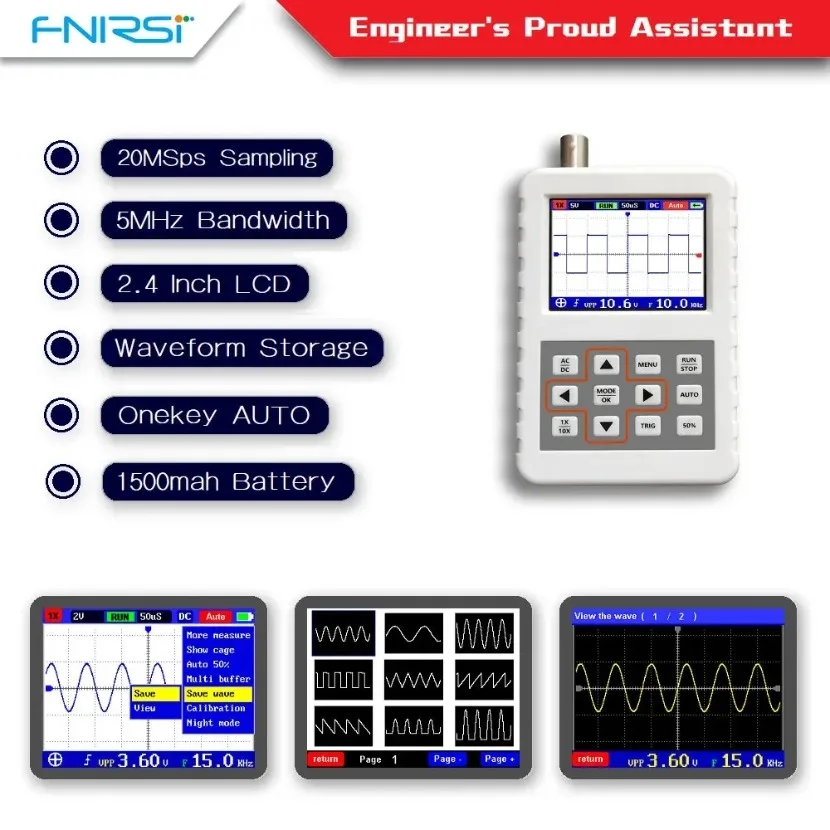 Fnirsi Digital Oscilloscope Handheld - 1台のDSO FNIRSI PRO ハンディ型ミニデジタルオシロスコープ。5MHzの帯域幅、20MSpsのサンプリングレート。 # XING