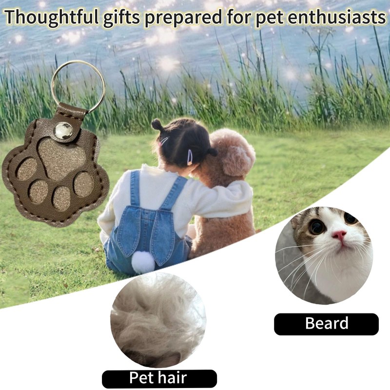 革製ペットの毛収納バッグ、猫の足跡キーホルダー、DIY手作り - Packaging のレビューと価格