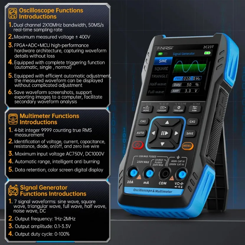 FNIRSI 2C23T ポータブルデジタルオシロスコープ・ - Fnirsi Digital Oscilloscope Handheld のレビューと価格